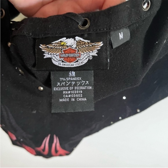 Harley Davidson tank top black red tattoo studded lace up sleeveless wings - Picture 4 of 8